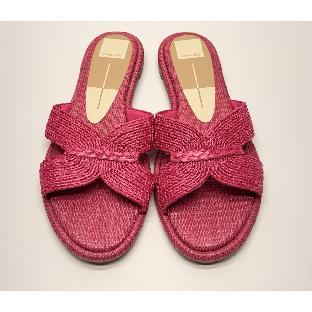 Dolce Vita Atomic Pink Orchid Raffia Slide Flat Sandals Women's Size 8